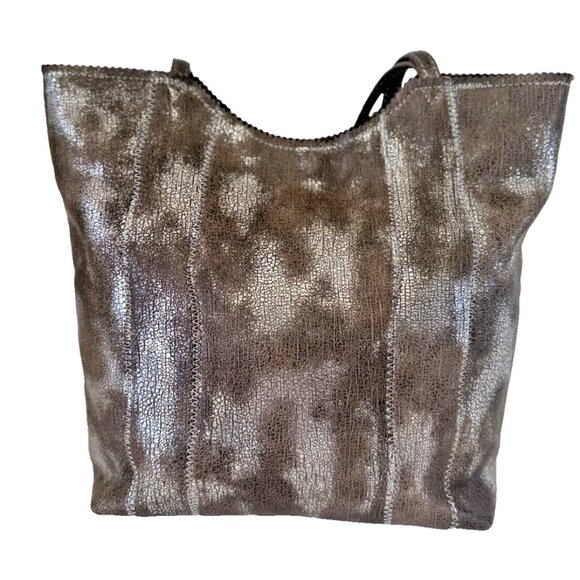 Sondra Roberts Squared Hand Shoulder Bag/Tote Brown Iridescent Silver Metallic - Picture 4 of 16